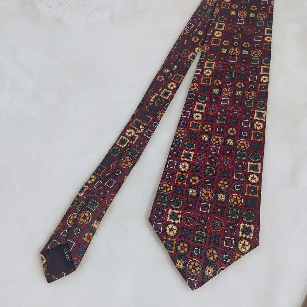 Vtg Christian Dior Monsieur Maroon Geometric Pattern Tie Mens Neckwear Silk USA